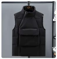 Chaleco cálido de invierno ajustado para hombre con bolsillos grandes, sin mangas, espíritu social, marca de moda, estilo casual, cierre de cremallera - details 9