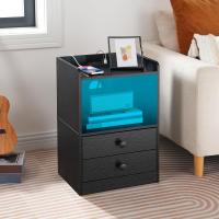 Mesilla de Noche con Luces LED, Mesilla de Noche con Base de Carga, Mesita Auxiliar con 2 Cajones, Adecuada para Dormitorio, Sala de Estar, Diseño Moderno, Negro EBK28CDBZ01 - details 5