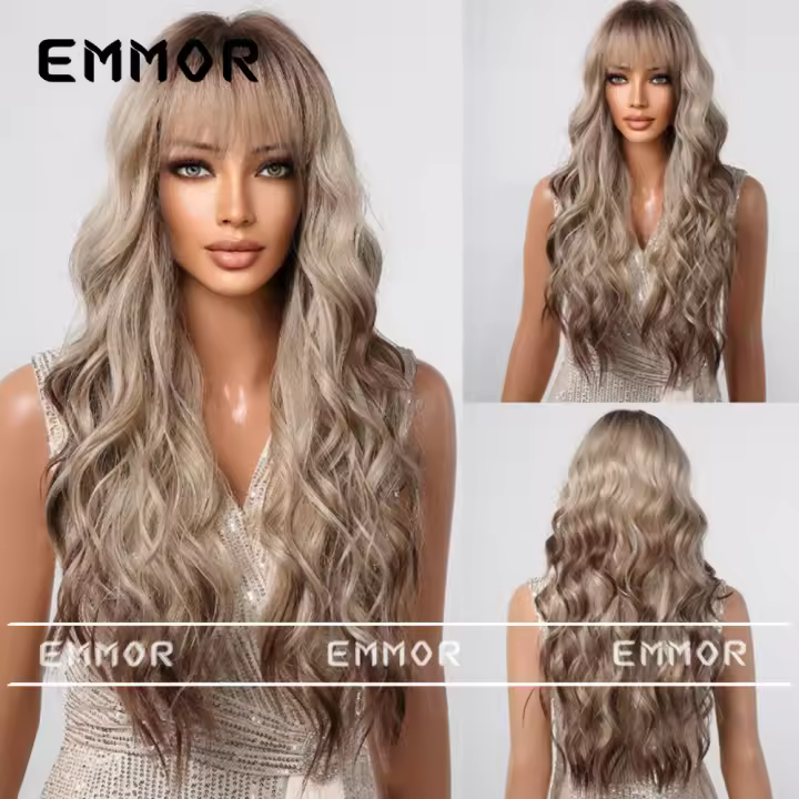 Peluca Larga Ondulada Para Mujer, pelo de color degradado Natural de 26 pulgadas - 1