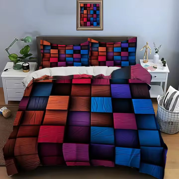 Funda nórdica 3D, juego de cama con estampado de Color degradado cuadrado de panal, juego de cama para adultos y niños de lujo - 1