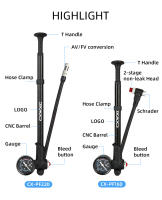 Bomba de alta presión para bicicleta de montaña, amortiguador de suspensión trasera con manómetro y botón de purga, CNC, 300psi - details 3