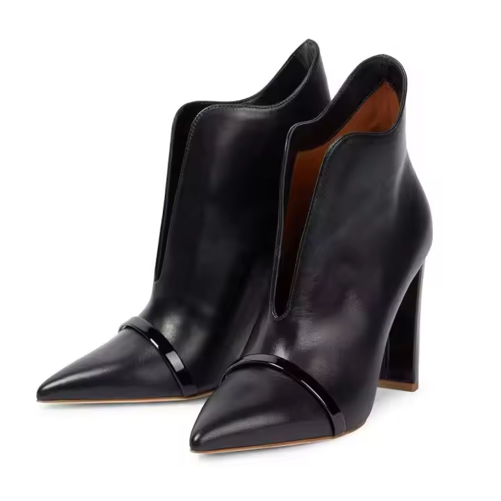 Cortacésped bajo, botines de tacón grueso negros para mujer, tacones altos antideslizantes puntiagudos, zapatos de invierno - 1