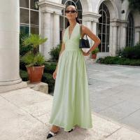 Vestido largo de algodón puro Europa, América 2025 primavera y verano cintura cuello en V con tirantes vestido largo amplio vestido de mujer - details 3