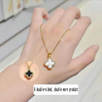 Colgante de mujer con diseño de doble cara de trébol de diamantes completo de acero inoxidable Black King - details 1