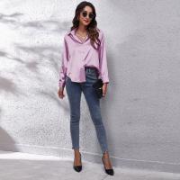 Blusa de satén con botones para mujer, camisa informal holgada de manga larga para oficina y trabajo, 17 colores - details 11