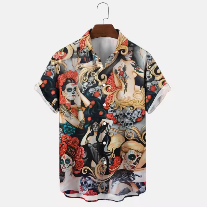 Camisas informales para hombre, estampado gráfico, moda para actividades al aire libre, camisa hawaiana, solapa, Tops de manga corta, ropa holgada de calle - 1