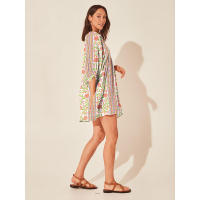 Vestido corto de vacaciones de playa de rayón informal suelto con lazo floral para mujer de moda de verano - details 163