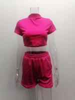 Conjunto de Pantalones Cortos Delgados de Moda Verano 2024 Top Corto Ajustado de Color Sólido y Shorts Estilo Callejero para Mujeres - details 1