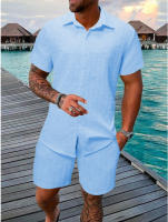 2025 verano jacquard traje de manga corta hombres vacaciones estilo casual camisa pantalones cortos conjunto de dos piezas - details 2
