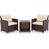 Conjunto de jardín exterior de ratán de 3 piezas, 1 mesa auxiliar de vidrio templado y 2 sillas con cojines, muebles de jardín terraza balcón exterior (negro) - details 34