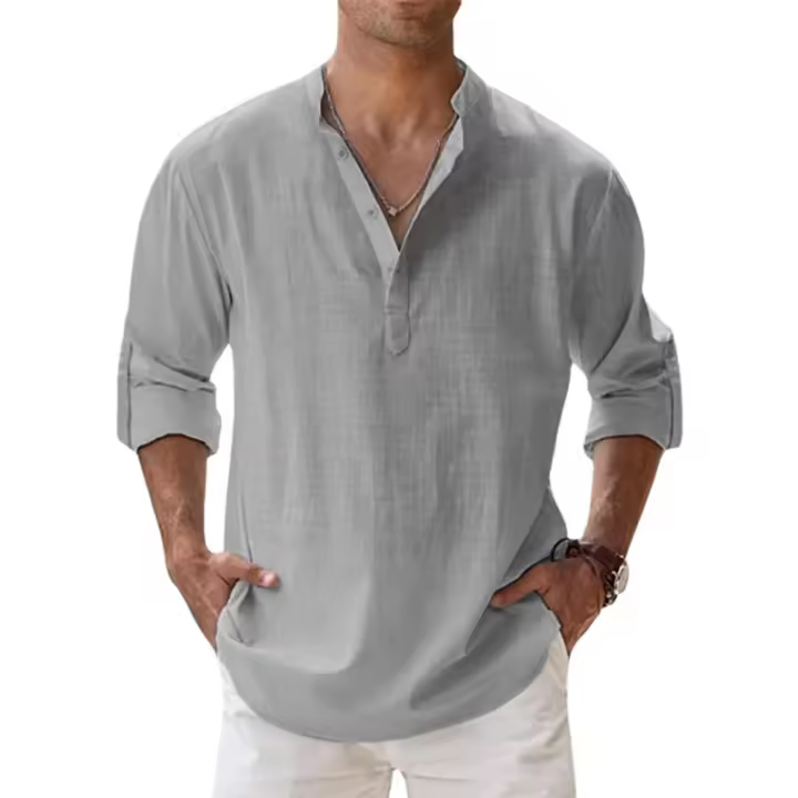 Suéter de estilo hawaiano de manga larga informal de lino y algodón para hombre para la playa y la vida diaria - 1