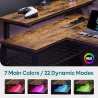 Forma de L con Tomas de Corriente y Luces LED, Escritorio Esquinero con Estantes, Reversible para Ordenador para el Hogar, Oficina, Dormitorio, Espacio Pequeño, 106,5 cm - details 44