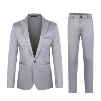Conjunto de Traje de Negocios para Hombres de Talla Delgada 2Pcs con Blazer de Manga Larga y Traje Largo Color Sólido Estilo Primavera Otoño - details 2