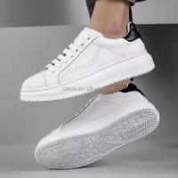 Nuevos zapatos blancos gruesos para hombre, Color sólido, ligeros, antideslizantes, zapatos deportivos de moda que aumentan la altura, cuero genuino - details 2