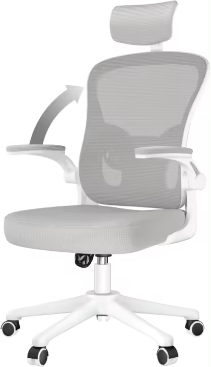 Silla de Oficina Ergonómica Resalte de Cabeza Ajustable, Soporte Lumbar, Respirabilidad de Malla, Giratoria de 360°, Abatibles de 90° Gris - 1