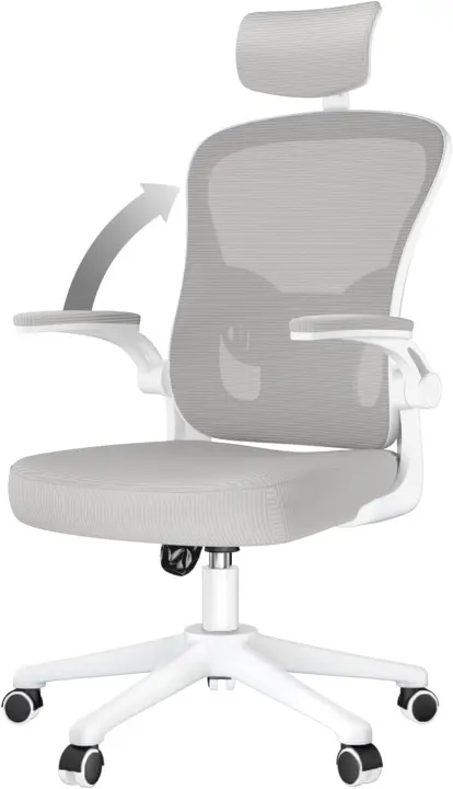 Silla de Oficina Ergonómica Resalte de Cabeza Ajustable, Soporte Lumbar, Respirabilidad de Malla, Giratoria de 360°, Abatibles de 90° Gris - 1