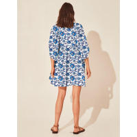 Vestido corto de vacaciones de playa de rayón informal suelto con lazo floral para mujer de moda de verano - details 144