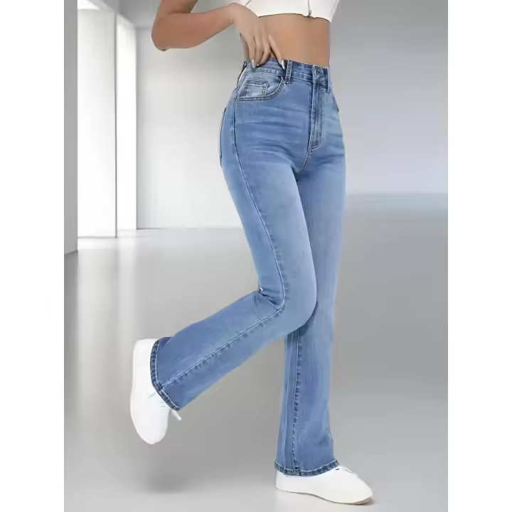 Nuevos jeans de mezclilla lavados de cintura alta versátiles informales de estilo europeo y americano adelgazantes para mujer - 1
