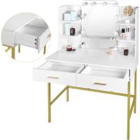 Espejo y 10 Bombillas LED, Mesa de Maquillaje Moderno con 2 Cajones y 4 Estantes para Dormitorio - details 1