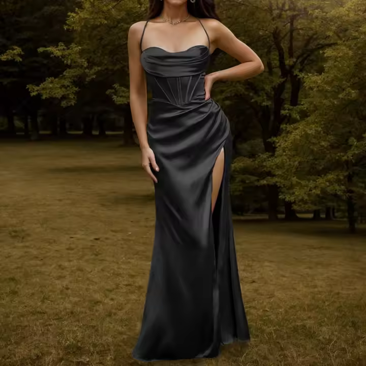 Corsé de satén con tirantes finos para mujer, vestido de noche, falda de pez de moda, vestido reforzado - 1