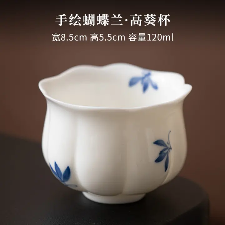 Orquídea dibujada a mano, grasa de oveja, jade, porcelana blanca, juego de kung fu doméstico personal del maestro, c individual, té de color bajo vidriado - 1