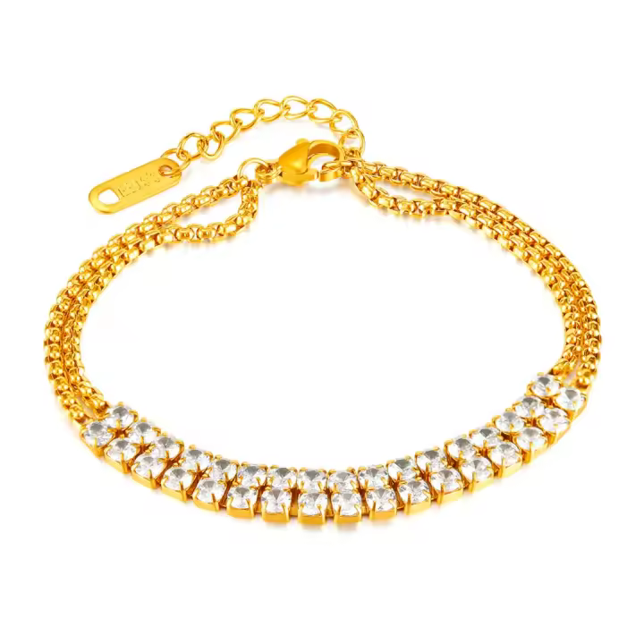 Pulsera delicada de acero inoxidable estilo INS para mujer – Joyería minimalista de acero de titanio con circonita brillante - 1