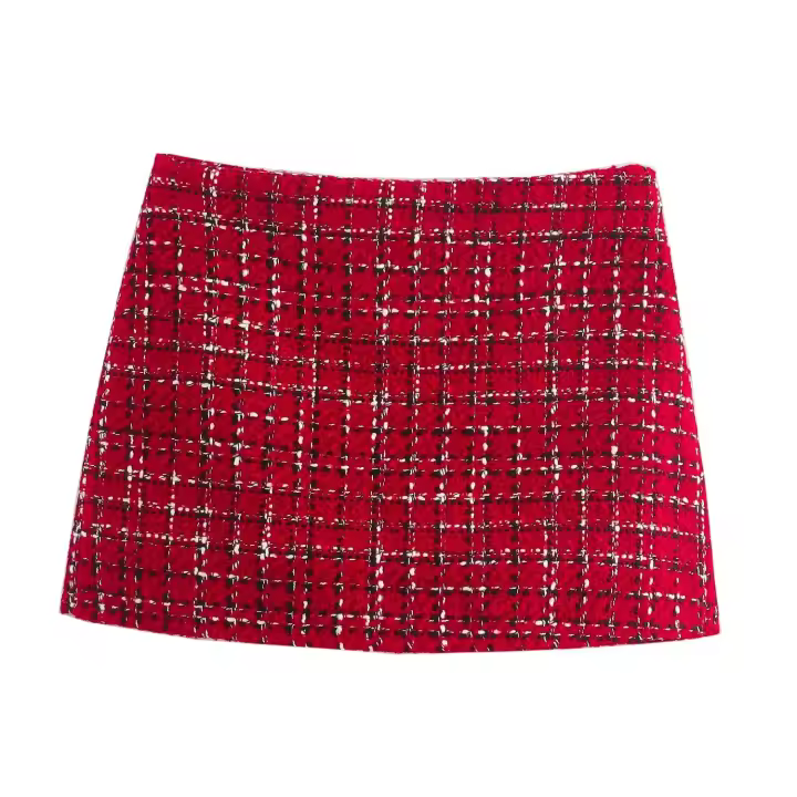 TRAFZA-Conjunto de 2 piezas para mujer, chaqueta con textura roja, solapa de bolsillo de botonadura única, abrigo y culotte con cremallera lateral de cintura alta - 1