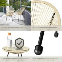 Exterior de Acero, Estilo Acapulco, 2 Sillas y 1 Mesa con Cristal, Mesa y Sillas de Terraza Resistentes a la Intemperie, Topes en Patas, para Interior y Exterior - beige - details 7