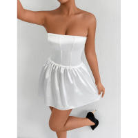 Vestido de tubo de satén ajustado con cintura entallada, estilo socialité, corto, dulce y elegante para la nueva primavera de 2025, con estampado floral de capullos. - details 7