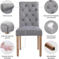 2 Sillas de Comedor Silla Acolchada con Respaldo Alto Patas de Madera Silla de Tela para Comedor Cocina Gris - details 7