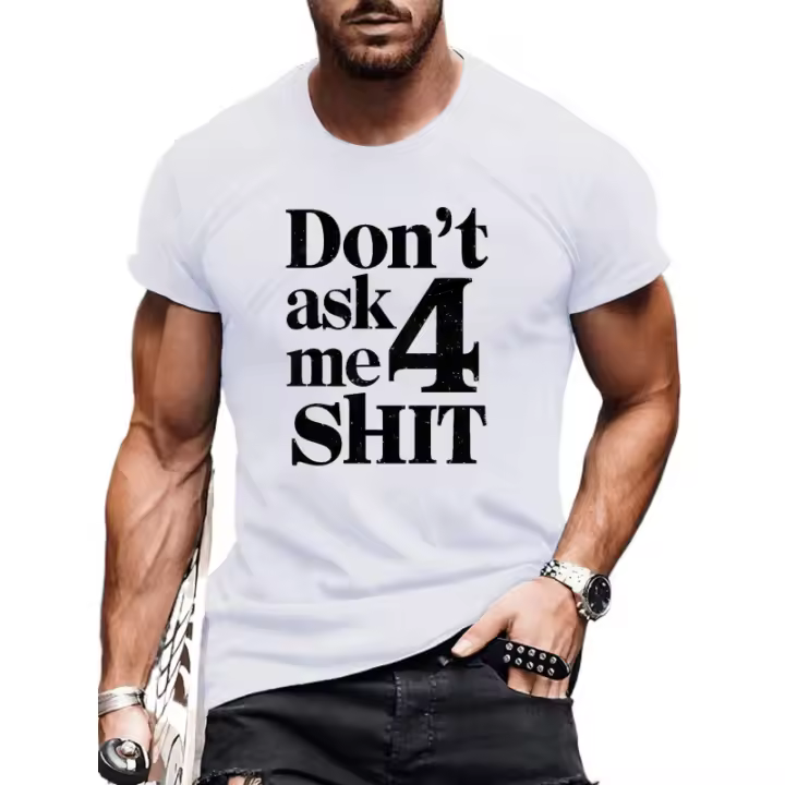 Camiseta gráfica de algodón de moda para hombre - Estampado de letras en negrita, top casual de manga corta con cuello redondo para atuendo casual - 1
