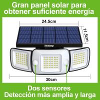 Luz Solar Exterior Focos Led Solares Potente 6000mAh Batería Luces Solares 1200LM con Sensor de Movimiento Garajes Luces de Jardin (2 paquetes) - details 2