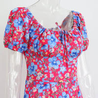 Vestido de mujer, novedad de verano 2025, vacaciones, pausa para el té, cuello cuadrado, falda de longitud media, mangas de burbuja, vestido con abertura Floral francés - details 14
