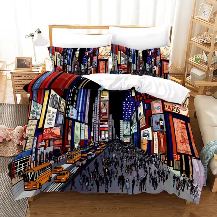 Funda de edredón Juego de cama con vista nocturna de la ciudad de Nueva York Funda de edredón tamaño Queen King / Funda nórdica Juego de fundas de almohada Ropa de cama textil suave para el hogar - 1