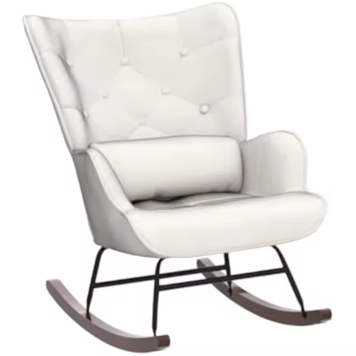 Mecedora de Terciopelo con Estructura de Metal y Base de Madera, sillón Acolchado para salón, Estilo Retro, Silla de Relax para salón, Dormitorio o habitación Infantil - 1
