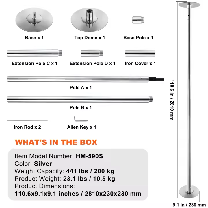 SucceBuy Poste de baile profesional, kit de poste estático giratorio, poste portátil de acero inoxidable para ejercicio, hogar, gimnasio - 1