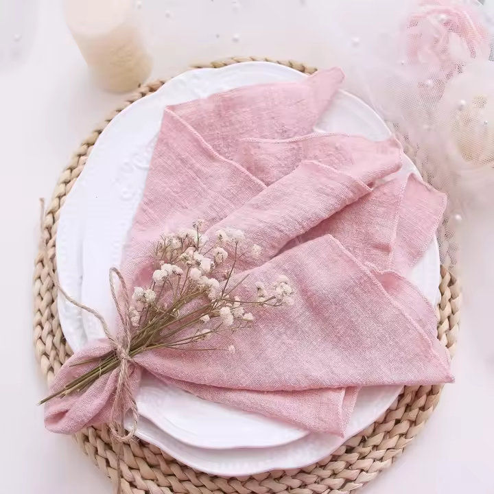 Pañuelos de Algodón de Gasa Rosa Sucesivos 10pcs 30x30cm Decoración de Mesa de Fiesta de Boda Retro - 1
