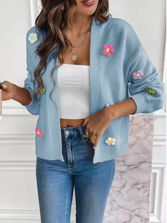 Corsé de vaca tridimensional para mujer, cuello en V, un solo botón, manga larga, top, suéter otoño 2023 - 1