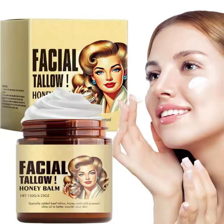 2025 Nuevo estilo MUOCOBU Crema hidratante de sebo de miel y pasto de piel de res para rostro y cuerpo, bálsamo multiusos sin perfume, 4,23 OZ (1) - 1