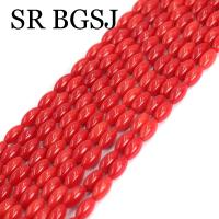 4x8mm forma de arroz oliváceo rojo Natural mar bambú Coral suelto DIYJewelry hacer cuentas de semillas hebra 15" - details 2
