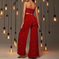 Pantalones de Cintura Alta para Mujer con Lentejuelas Pantalones de Pierna Ancha Rojos Cómodos de Otoño Talla Única - details 4