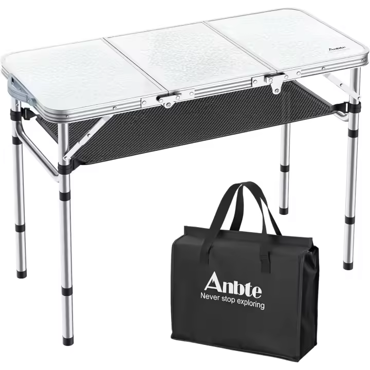 Plegable Camping, 90x40x26/51/70 CM,Mesa Portátil Multifuncional Alturas Ajustables Aluminio Impermeable para Jardín Exterior Camping y Picnic Playa Negro - 1
