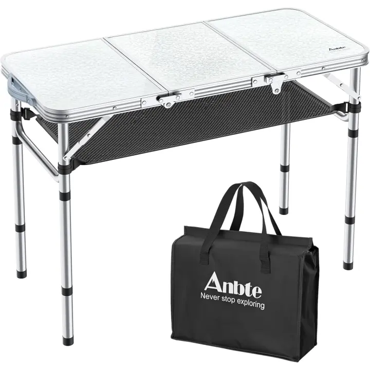 Plegable Camping,Multifuncional 90x40x26/51/70 CM, Alturas Ajustables, Mesa Portátil, Aluminio Impermeable para Jardín Exterior Camping y Picnic Playa Blanco - 1