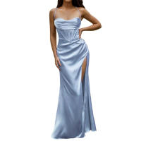 Vestido de corsé de satén con tirantes finos para mujer, vestido de noche, vestido de pescado, Vestido de realce - details 1