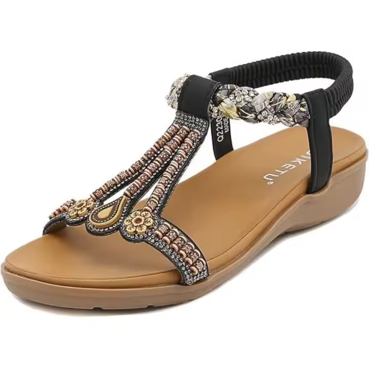 Sandalias Planas para Mujer con Correas en T Estilo Bohemio con Cuentas - 1
