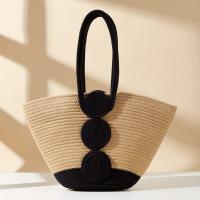 Bolso de Hombro de Paja Hecho a Mano Gran Capacidad, Diseño Elegante con Botones Decorativos - details 4