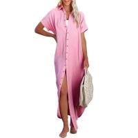 Vestido camisero con botones para mujer, traje de baño, Túnica de Bikini, Poncho de playa, Pareos de verano, elegante - details 6