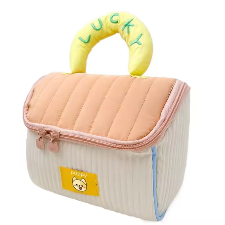 Bolsa de cosméticos Kawaii con dibujos de casa, bolsas de algodón de gran capacidad, organizador impreso, bolsa de aseo gruesa de Color dopamina - 1