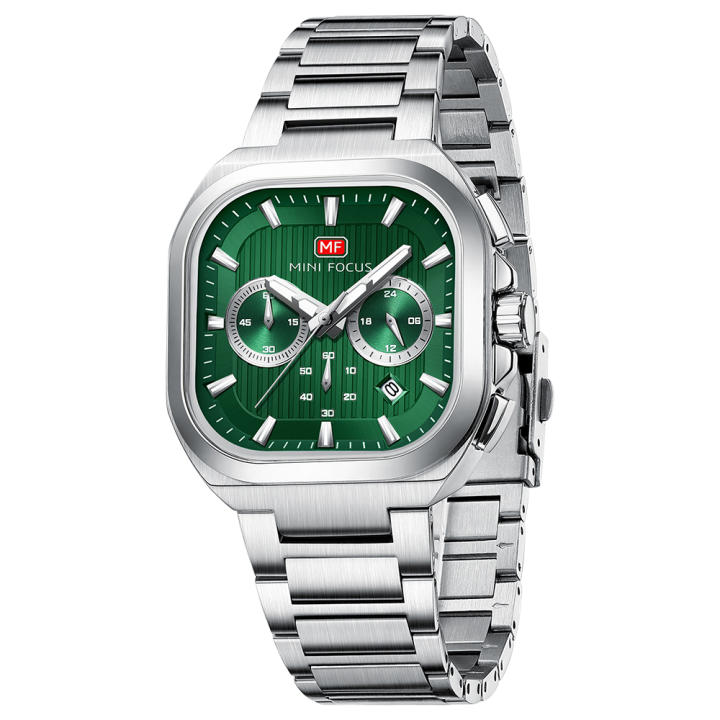 Reloj cuadrado para hombre MINI FOCUS: reloj de cuarzo resistente al agua de acero inoxidable de lujo con manecillas luminosas, calendario, reloj de pulsera de negocios a la moda
