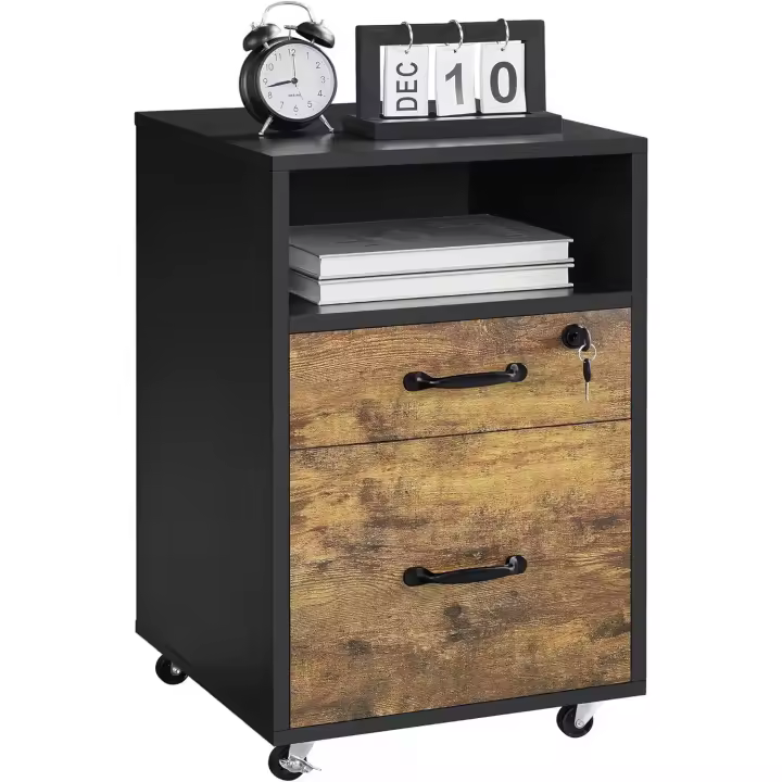 Escritorio con Ruedas Cajonera de Oficina con 2 Cajones Archivador Móvil con Cerredura y Llave para - 1